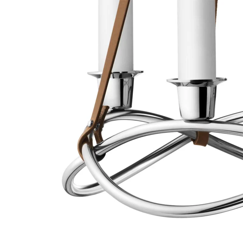 Season Candleholder Extension - mirror polished steel and brown leather - des. Maria Berntsen for Georg Jensen - Image 4