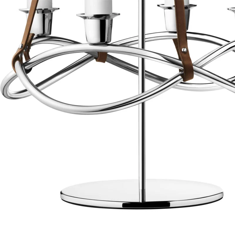 Season Candleholder Extension - mirror polished steel and brown leather - des. Maria Berntsen for Georg Jensen - Image 5