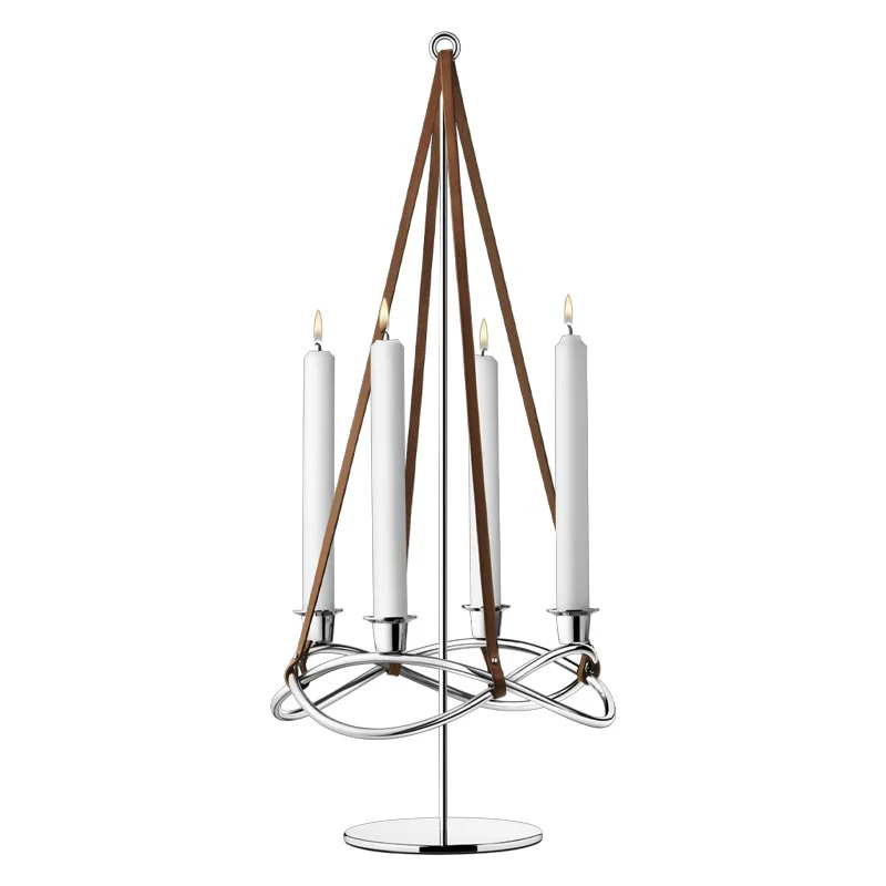 Season Candleholder Extension - mirror polished steel and brown leather - des. Maria Berntsen for Georg Jensen - Image 6