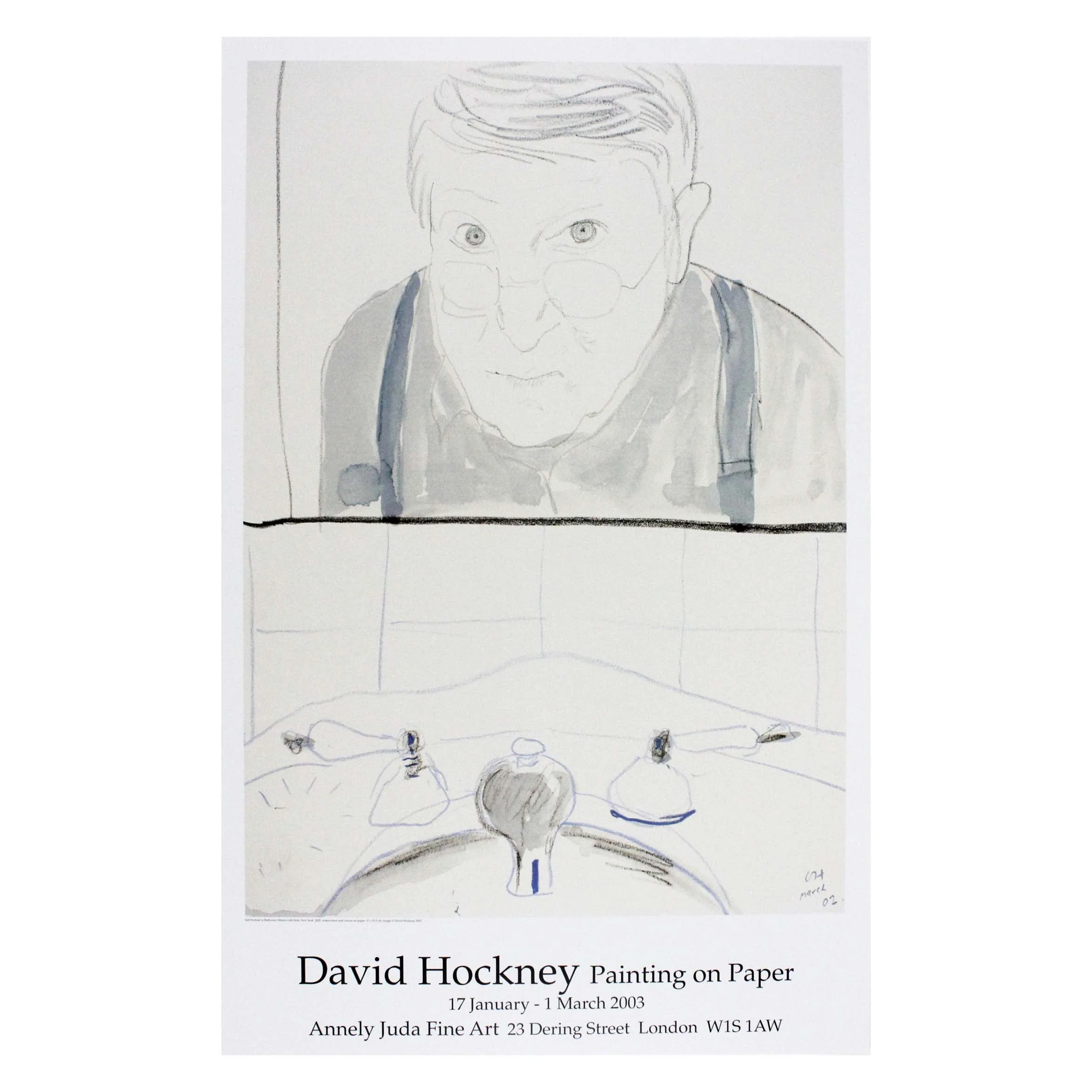 Self Portrait in Bathroom Mirror poster by David Hockney (Painting on Paper, Annely Juda Fine Art, London, 2003) - Image 2