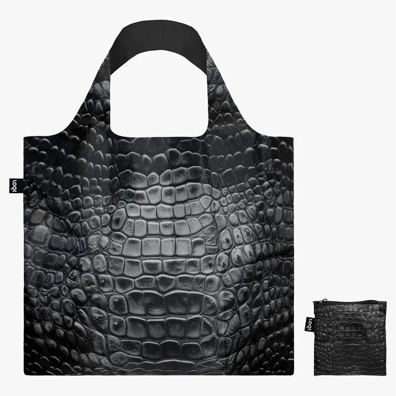 LOQI Foldaway Shopping Bag - Crocodile Black - Image 3