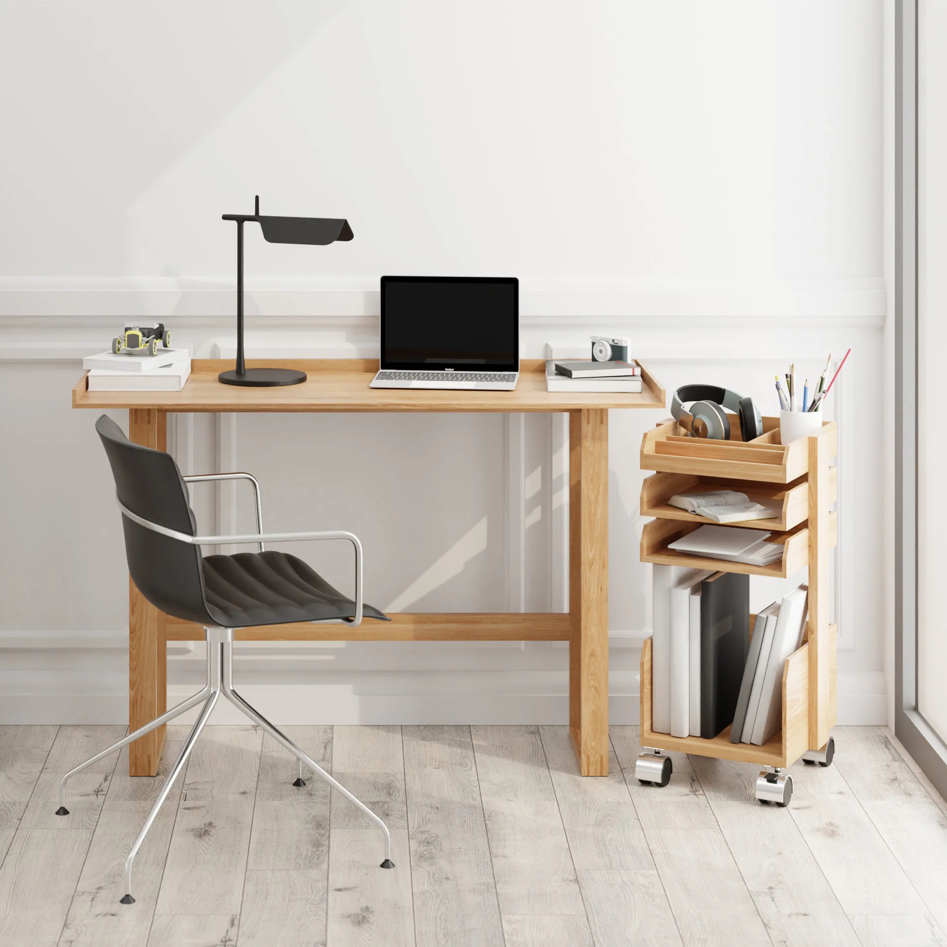 Slim laptop desk / dressing table - oak - design Lincoln Rivers for Wireworks - Image 2