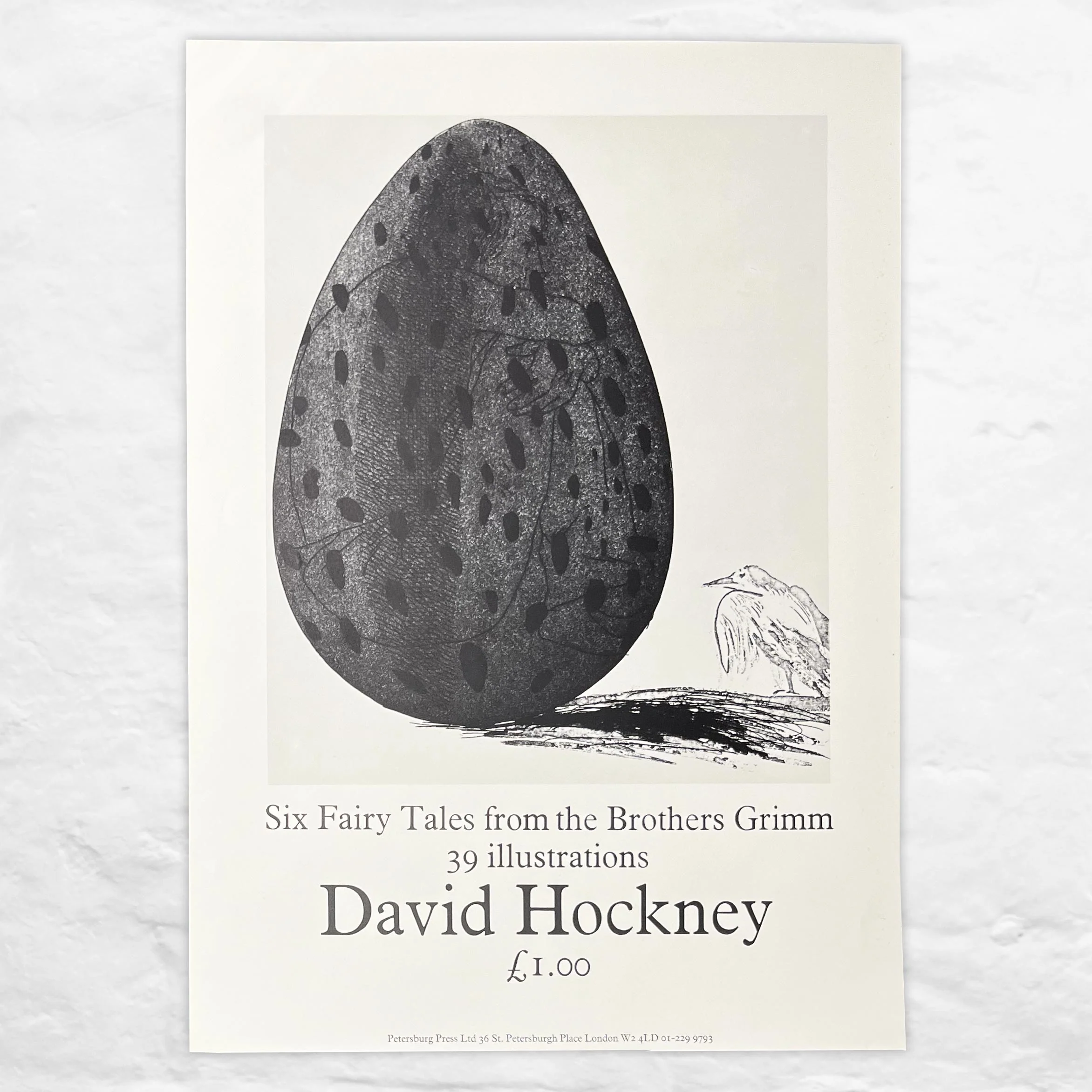 Grimms Fairy Tales Poster (small) 1970, featuring The Boy Hidden in an Egg by David Hockney - on thinner paper stock
