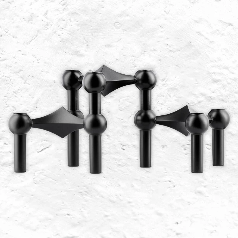 Set of 3 Stacking Candleholders des. Hans Nagel & Werner Stoff, 1960s - matte black