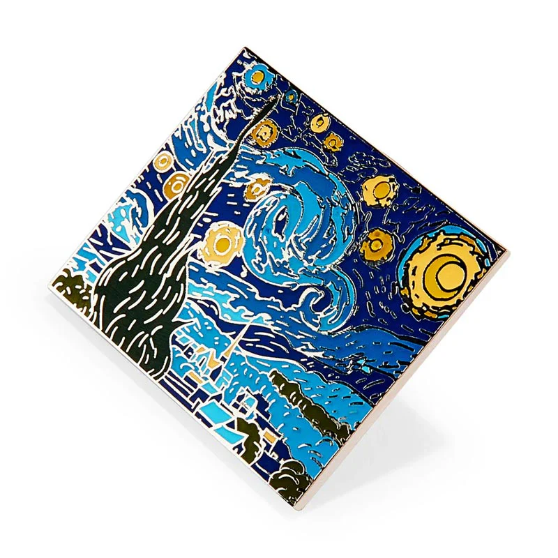 Starry Night enamel pin badge, inspired by Vincent Van Gogh - Image 2
