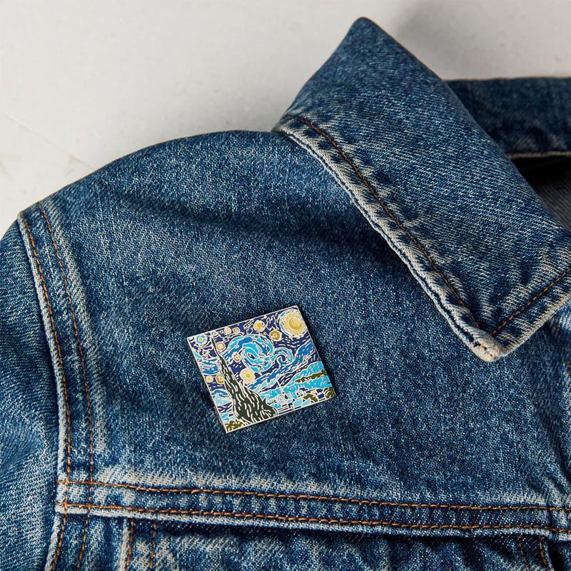 Starry Night enamel pin badge, inspired by Vincent Van Gogh - Image 4