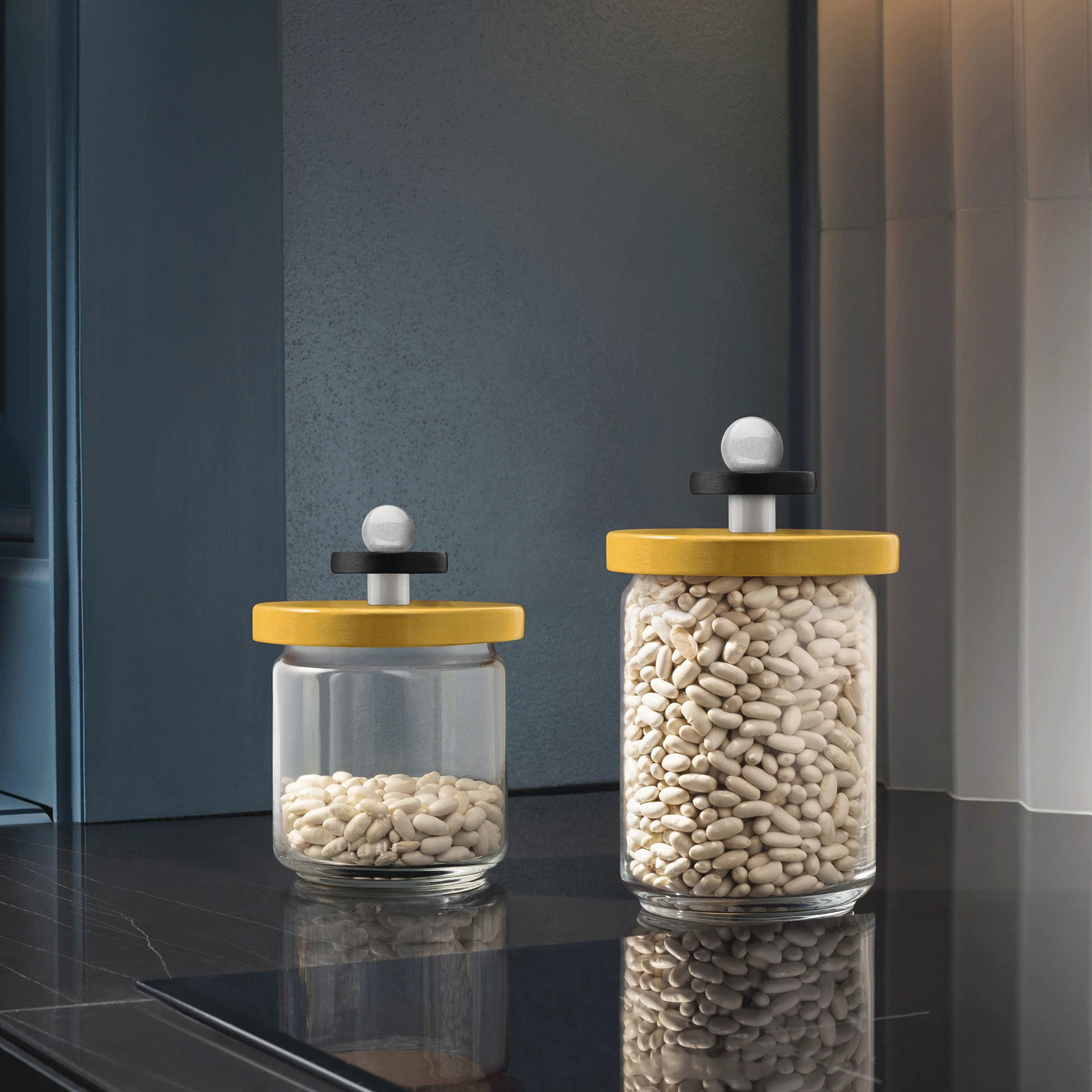 Twergi storage jar, 100cl  - Black, yellow & white - des. Ettore Sottsass for Alessi - Image 3