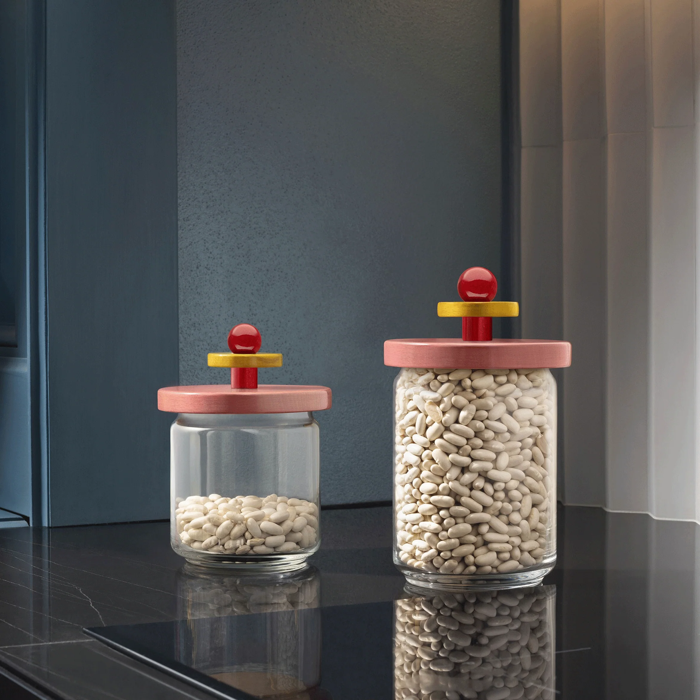 Twergi Storage Jar,  75cl - Red, Pink & Yellow - des. Ettore Sottsass for Alessi - Image 3