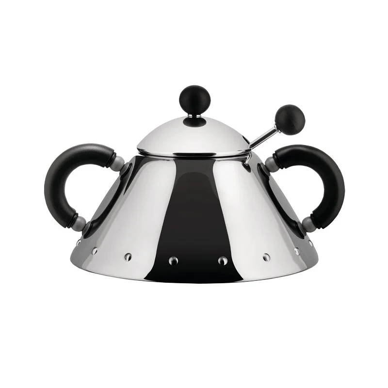 9097 Sugar Bowl with Spoon - Black - des. Michael Graves (made by Alessi) - Image 2