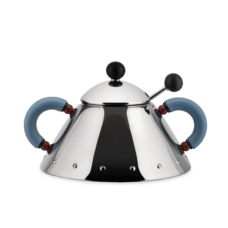 9097 Sugar Bowl with Spoon - Light Blue - des. Michael Graves (made by Alessi) - Image 4