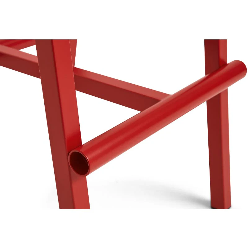 Taburete 8 Bar Stool - Low - Signal Red Powder Coated Base / H65 Water-Based-Lacquered Oak Veneer Seat, des. Marc Morro for HAY - Image 3