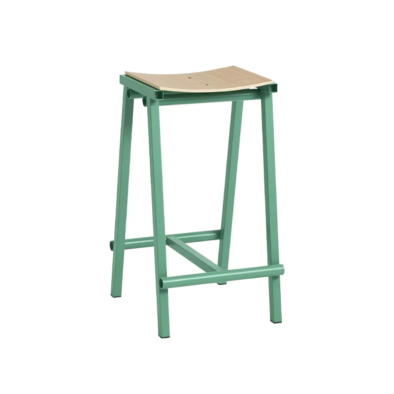 Taburete 8 Bar Stool - Low - Soft Jade Powder Coated Base / Lacquered Oak Veneer Seat, des. Marc Morro for HAY