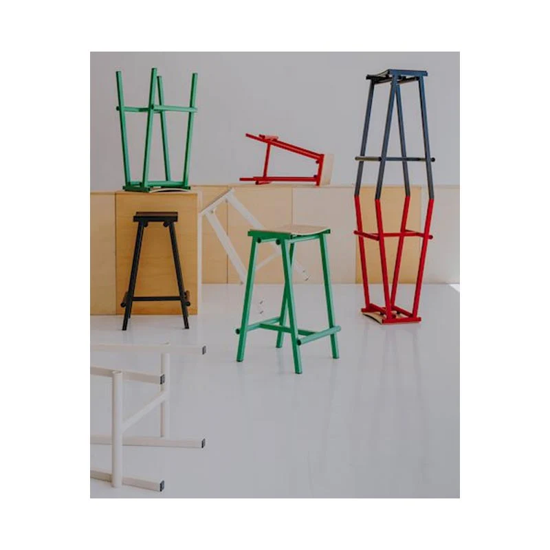 Taburete 8 Bar Stool - Low - Soft Jade Powder Coated Base / Lacquered Oak Veneer Seat, des. Marc Morro for HAY - Image 3