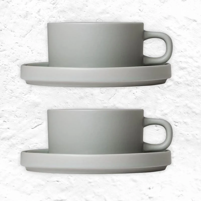 Pilar Tea cup & saucers - pair in mirage grey - by Blomus - Image 2