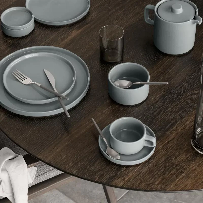 Pilar Tea cup & saucers - pair in mirage grey - by Blomus - Image 4