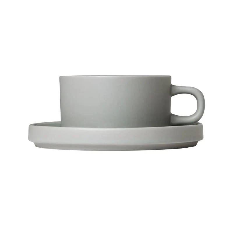 Pilar Tea cup & saucers - pair in mirage grey - by Blomus - Image 5