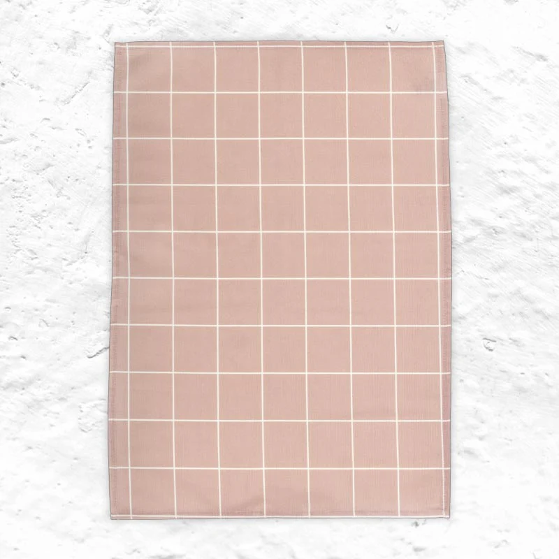 Checks and Stripes Tea Towel - Pink - by Muurla