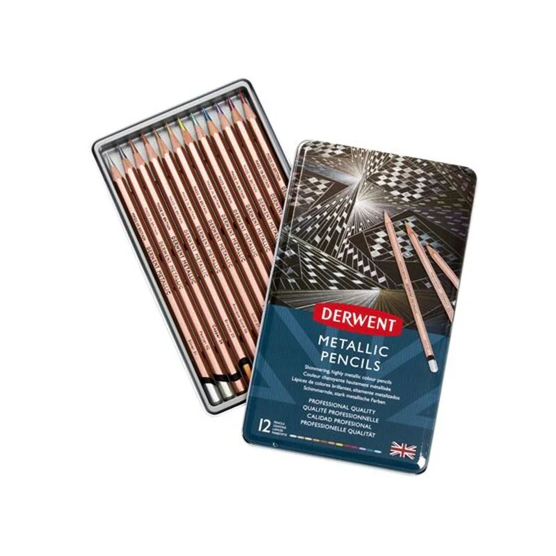 Tin of 12 Derwent Metallic Pencils - Image 2