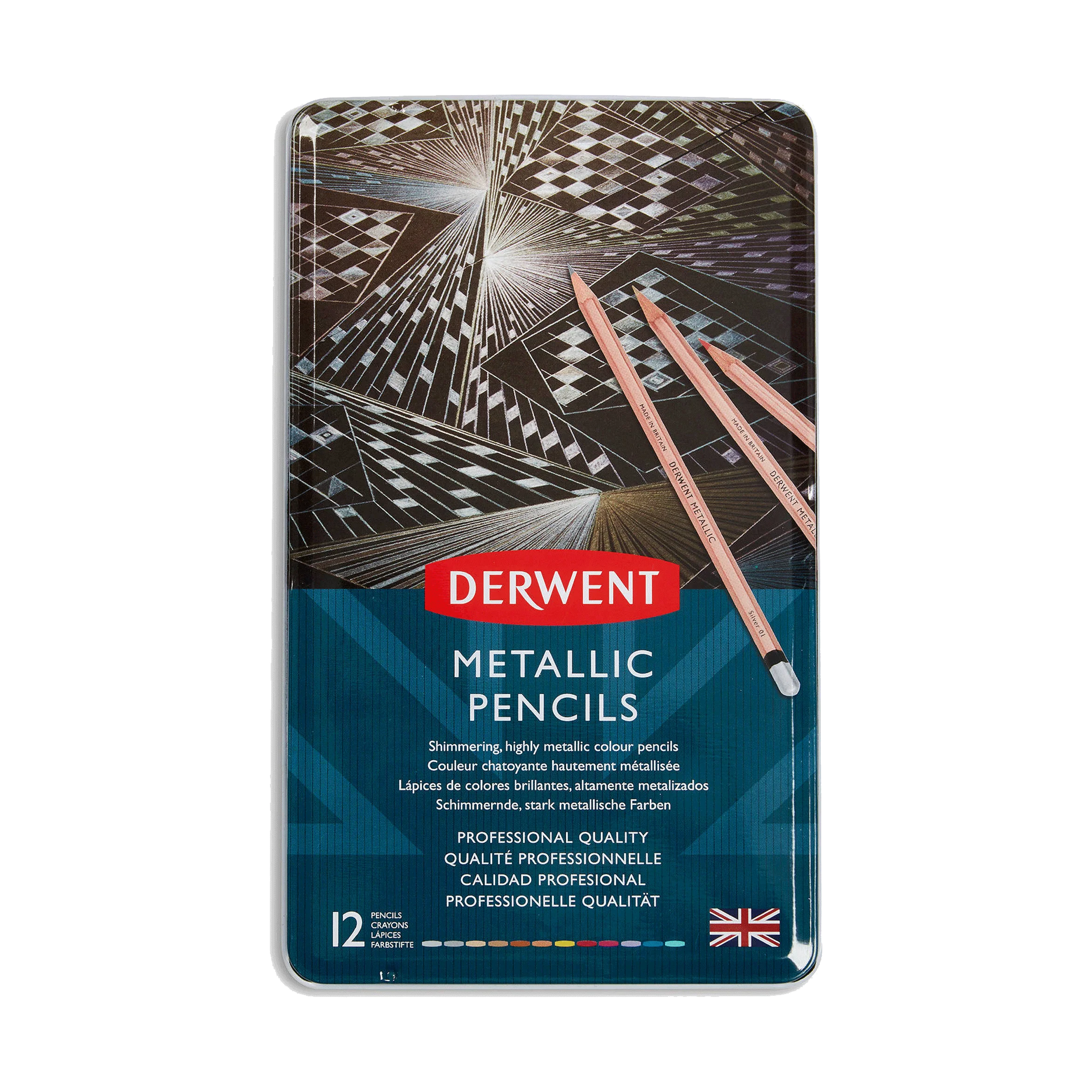 Tin of 12 Derwent Metallic Pencils - Image 3