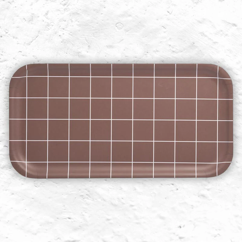 Checks & Stripes Rectangular Tray - Brown - by Side by Side