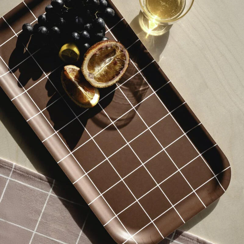 Checks & Stripes Rectangular Tray - Brown - by Side by Side - Image 2