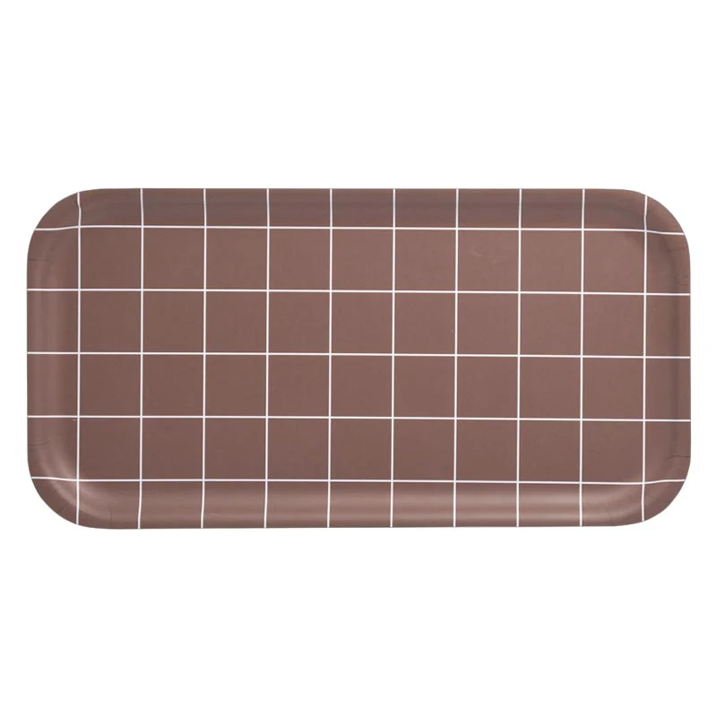 Checks & Stripes Rectangular Tray - Brown - by Side by Side - Image 4
