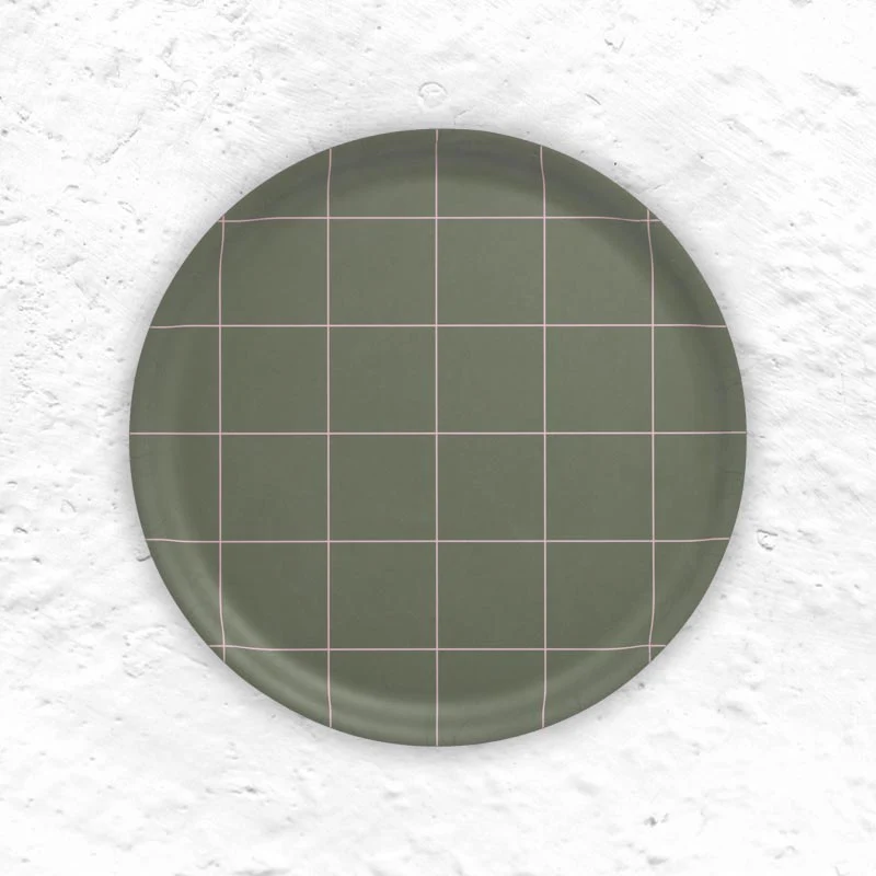 Checks & stripes Round Tray - Olive - by Muurla