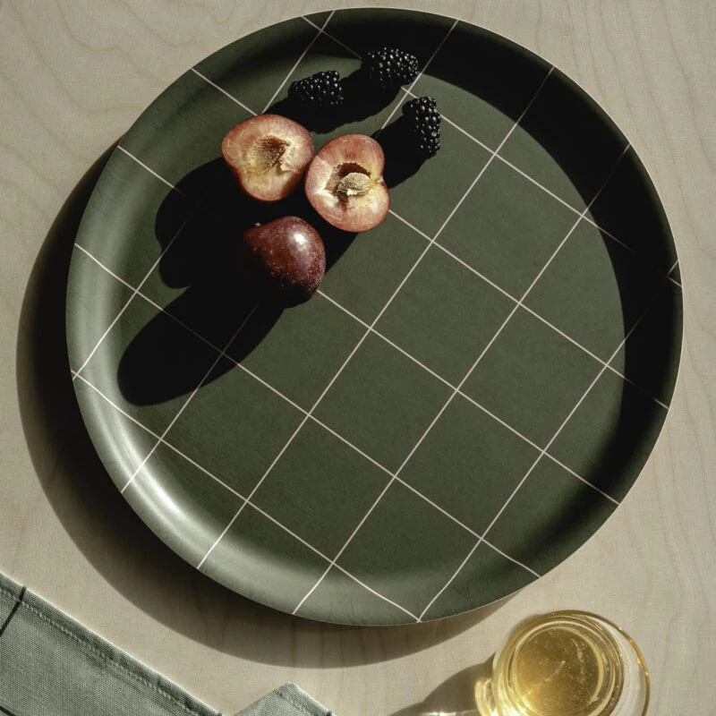 Checks & stripes Round Tray - Olive - by Muurla - Image 3