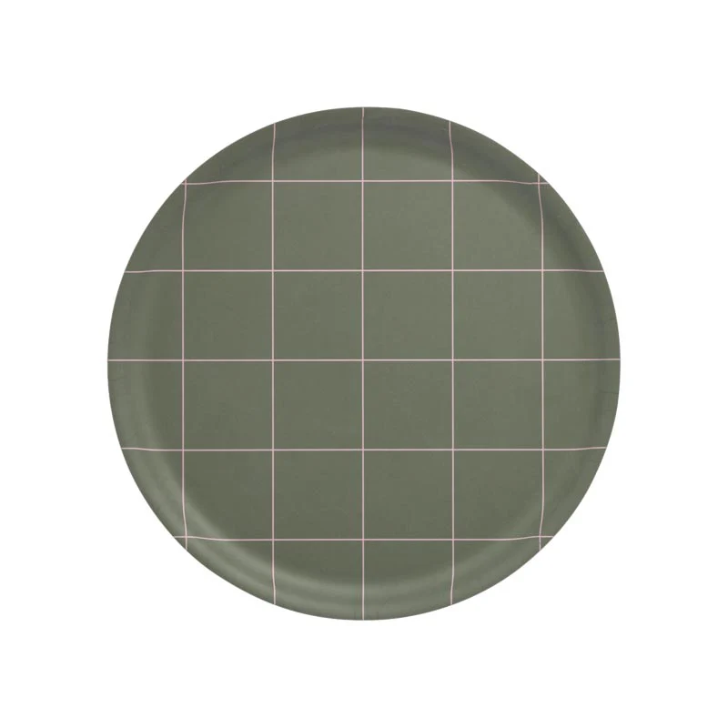 Checks & stripes Round Tray - Olive - by Muurla - Image 4