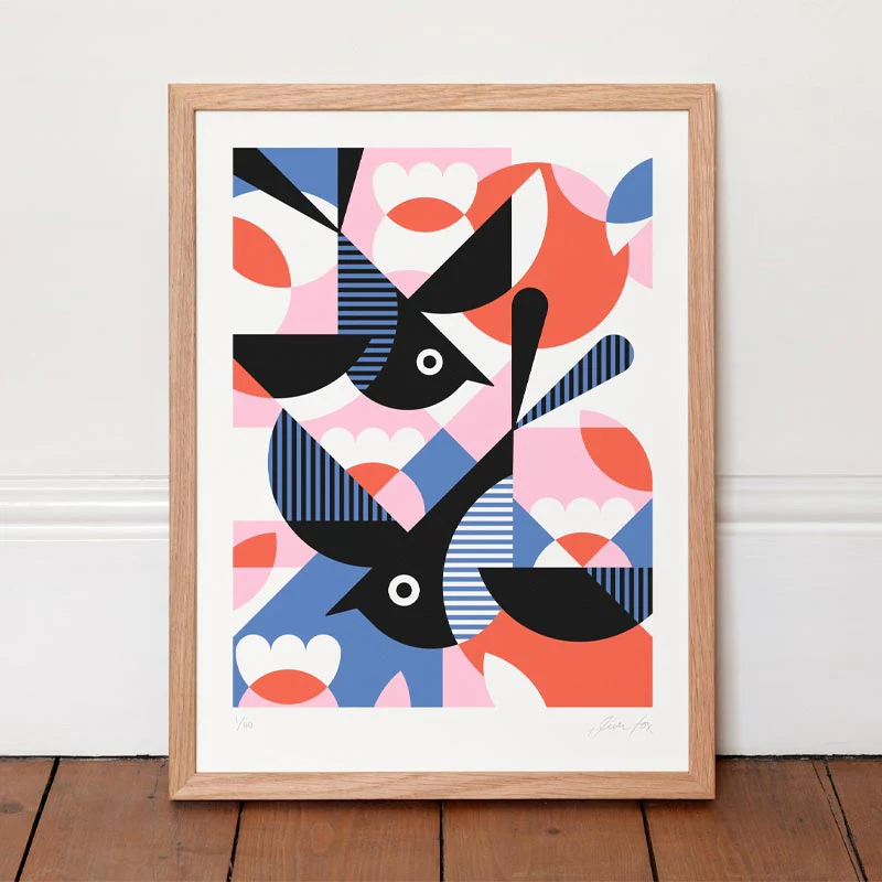 Two Diving Swallows - signed limited edition silkscreen print by Jim Fox - Image 3