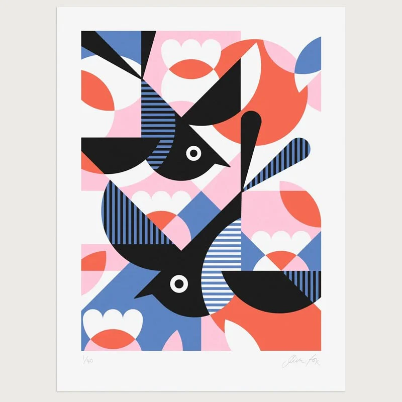 Two Diving Swallows - signed limited edition silkscreen print by Jim Fox - Image 4