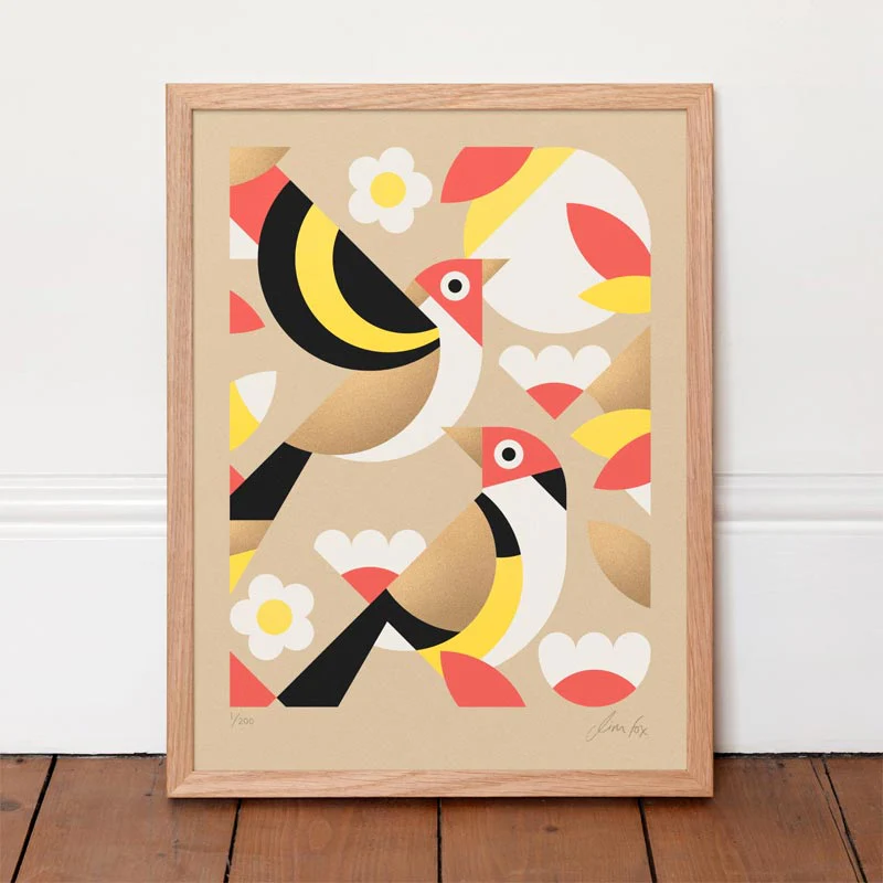 Two Goldfinches - limited edition silkscreen print by Jim Fox - Image 3