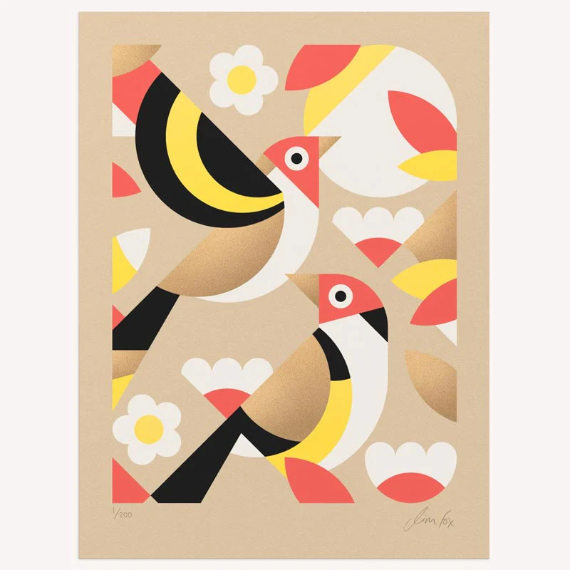 Two Goldfinches - limited edition silkscreen print by Jim Fox - Image 4