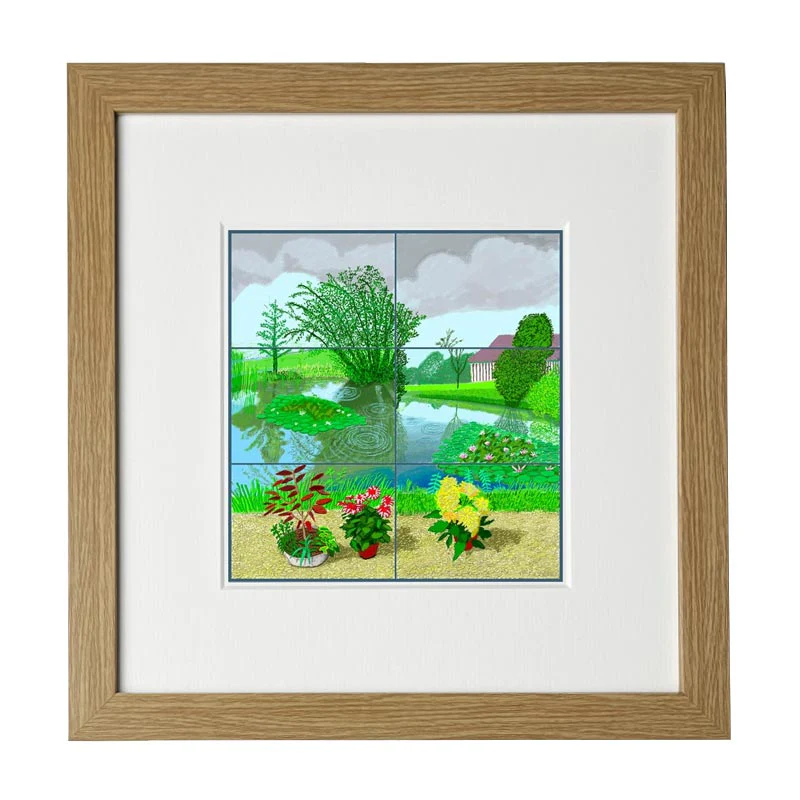 Water Lilies in the Pond with Pots of Flowers (Mini-Frame) by David Hockney - Image 3