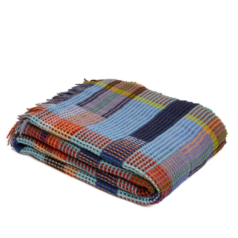 Wilding 100% Lambswool Honeycomb Throw - Turquoise / Green - by Wallace Sewell - Image 3