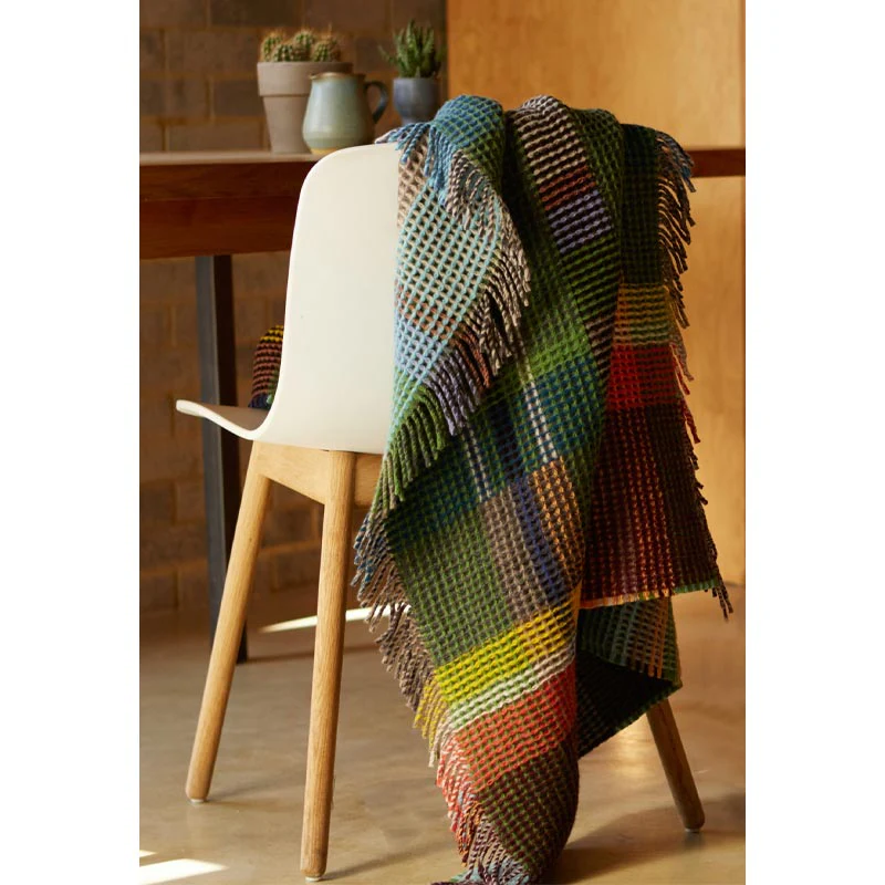 Wilding 100% Lambswool Honeycomb Throw - Turquoise / Green - by Wallace Sewell - Image 5