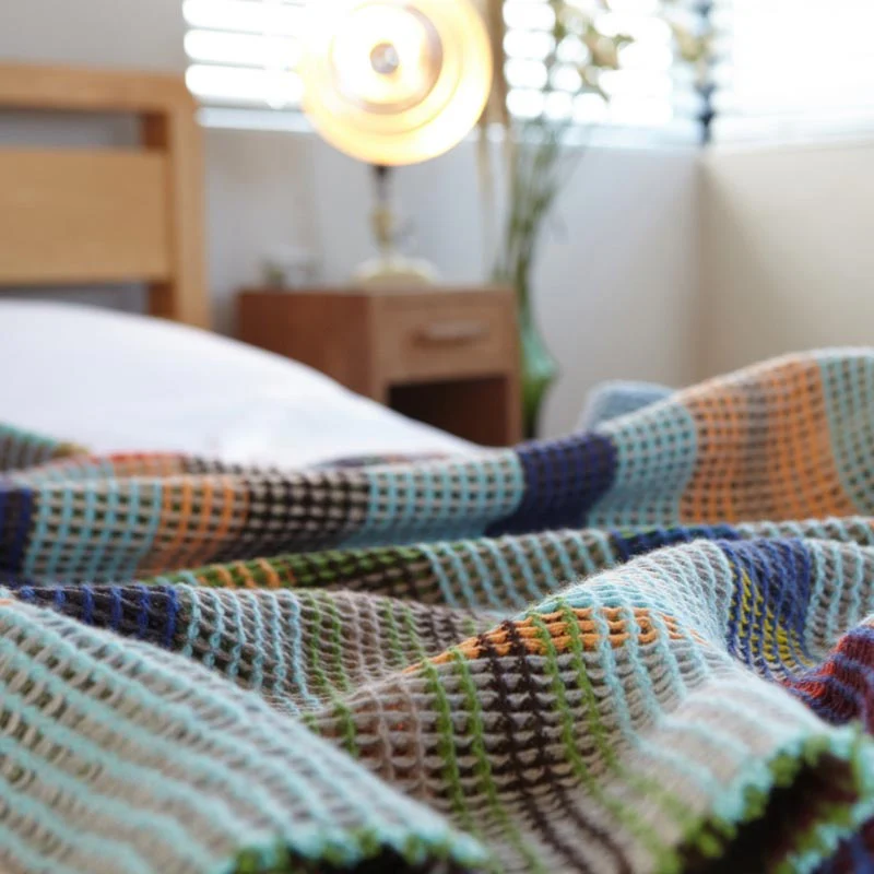 Wilding 100% Lambswool Honeycomb Throw - Turquoise / Green - by Wallace Sewell - Image 6